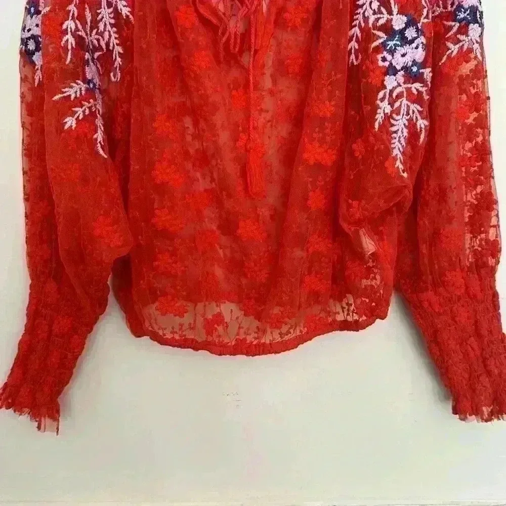 Free People Jubilee Red Embroidered Top - Picture 6 of 7
